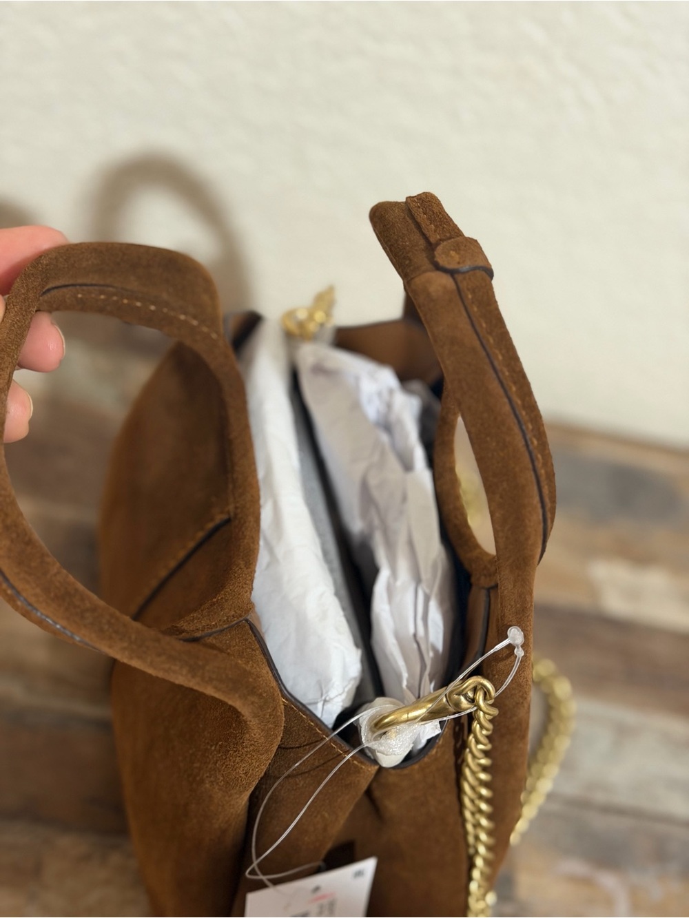 Coach Suede Lana 19 Bag in Brown with Gold Chain crossbody - Picture 3 of 5
